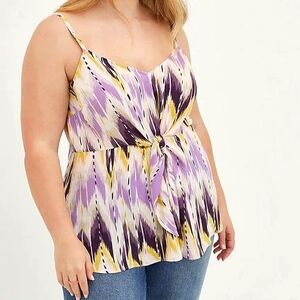 Torrid Purple and Yellow Front Tie Dressy Tank Top (size 0,L,12)